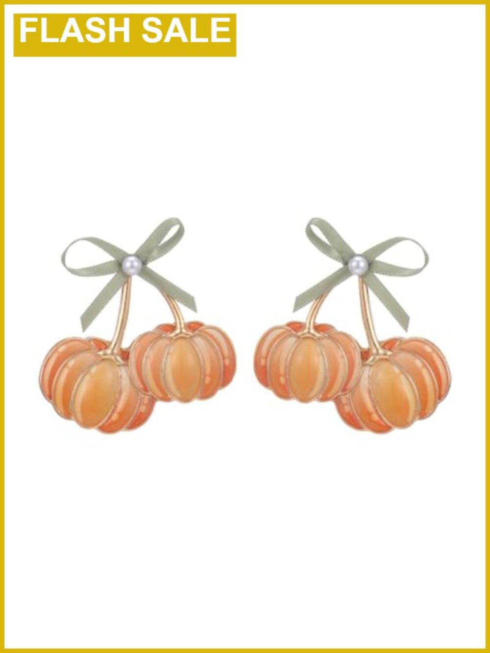 Double Pumpkin Dangle Earrings Green Bow Thanksgiving Fall Jewelry